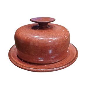 Vintage Hand Thrown Pottery Butter Dish Keeper Cloche Dish Brown Signed